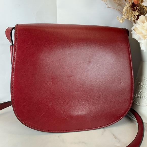 Tory Burch Red Burgundy Smooth Leather Crossbody Saddle Shoulder Bag‎ - Picture 13 of 14